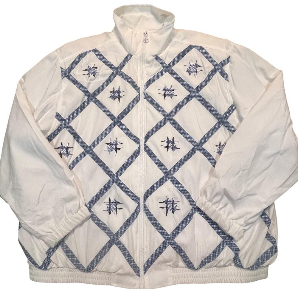 Vintage Alfred Dunner Jacket 20 White Blue Diamond Zip Up Retro Windbreaker